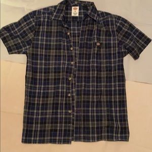 Dickies Mens blue plaid small button down shirt